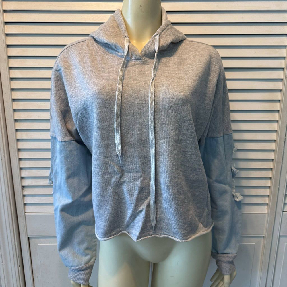 Women's LOVE LOVE LOVE Hoodie 1X Gray Blue Distressed